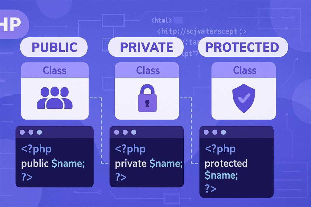PHP access modifiers, public private protected PHP, PHP OOP tutorial, PHP visibility modifiers, access control in PHP classes, PHP encapsulation, PHP OOP examples, PHP protected method, PHP private property, object-oriented PHP guide