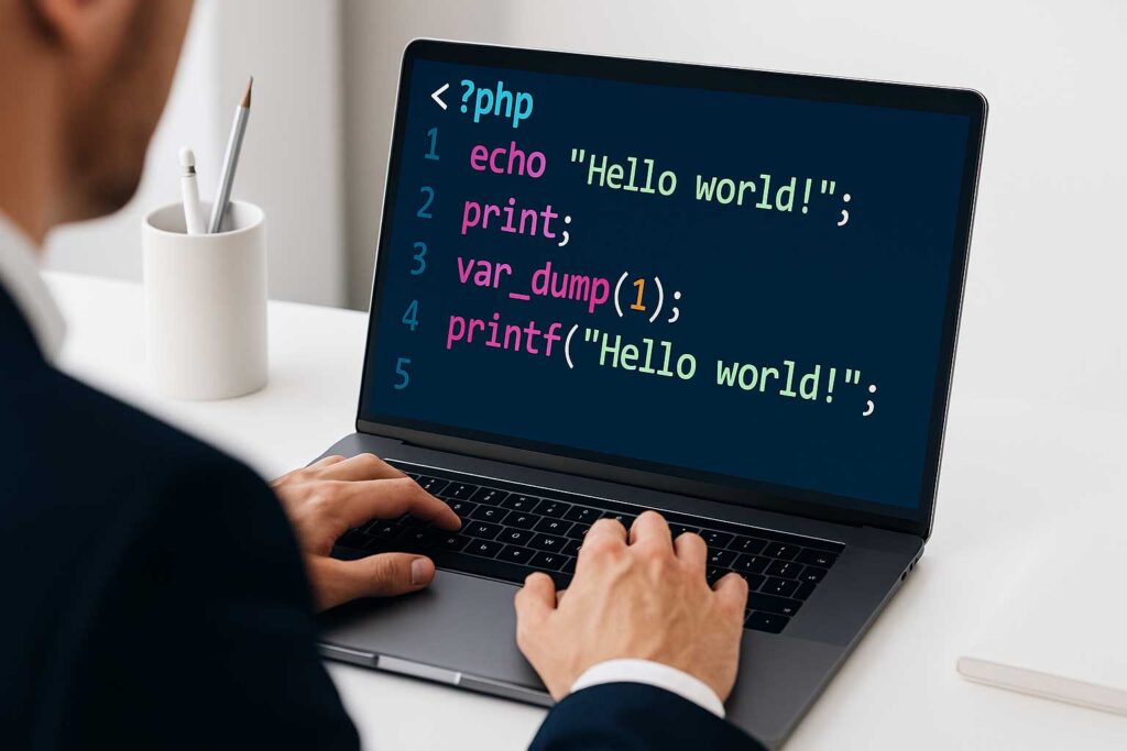 PHP output functions, echo vs print, printf in PHP, PHP print_r example, var_dump in PHP, display text in PHP, PHP output tutorial, PHP data output methods