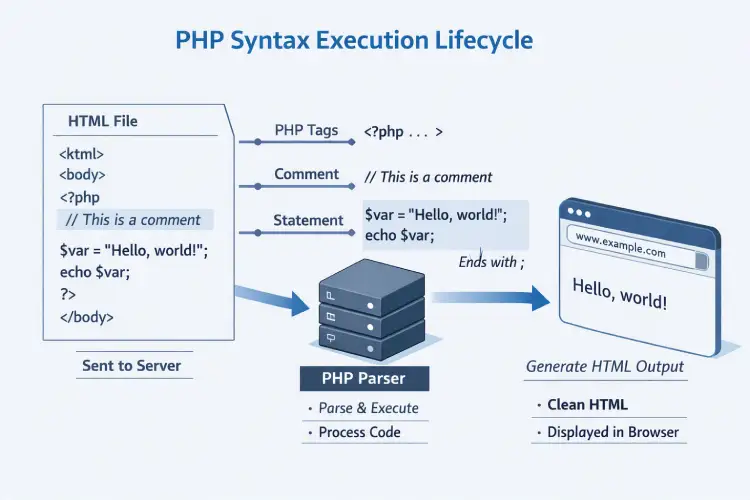 php syntax overview, php basic syntax, php tags and comments, php coding rules, learn php syntax, php programming basics, php statements and blocks