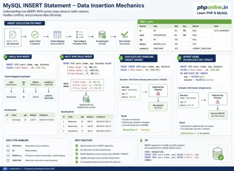 mysql insert statement, learn mysql insert, insert into mysql syntax, mysql insert multiple rows, mysql insert ignore, on duplicate key update mysql, mysql bulk insert performance